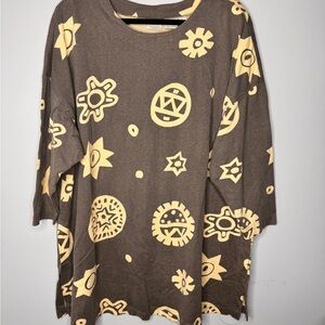 Vintage Y2K Apart Brown and Cream Graphic Tunic Top Lagenlook Size 2X